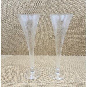 Trumpet Champagne Flutes Clear Swirl 9 & 7/8in Set of 2 Barware Anniversary